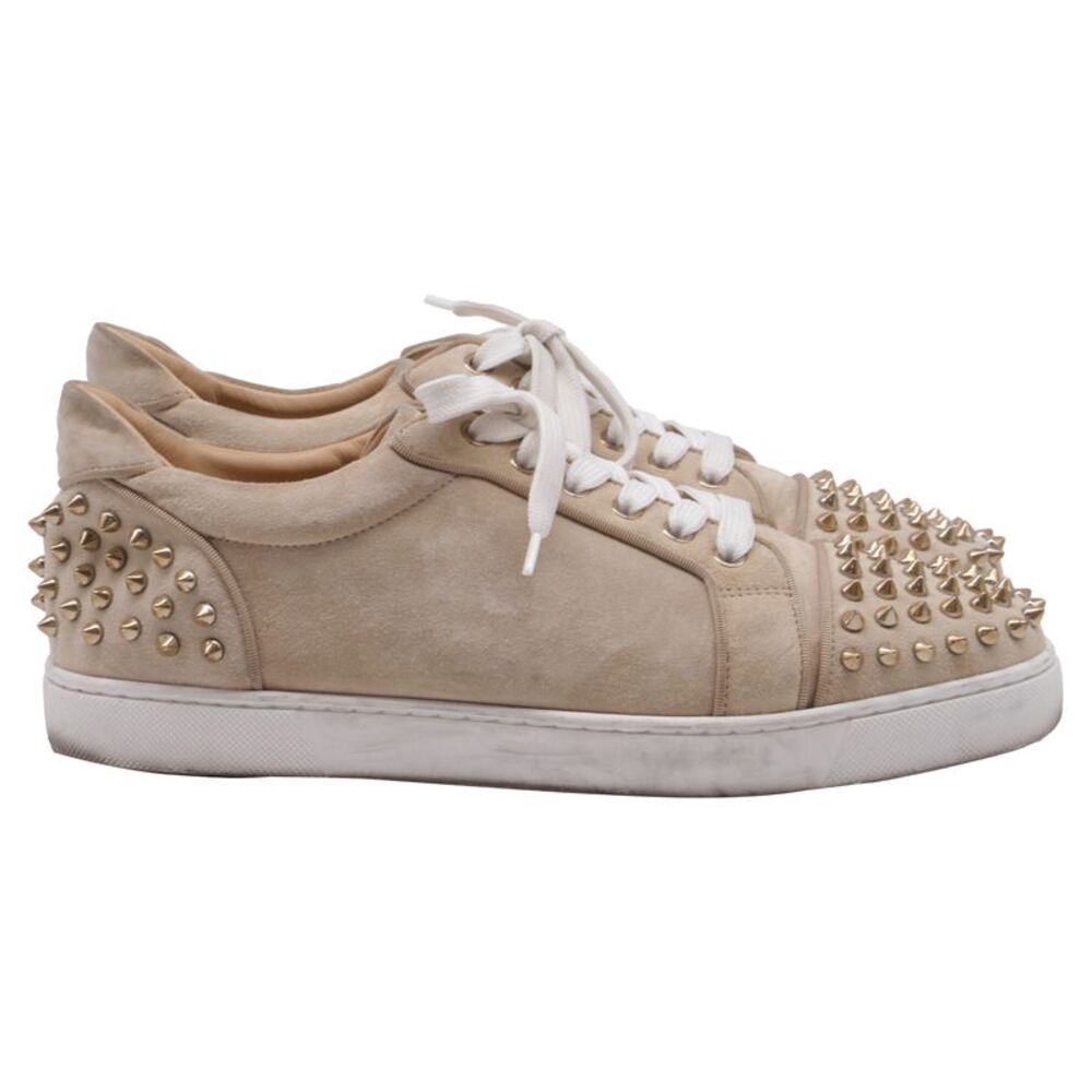 Christian Louboutin Louis Junior Spikes Sneakers in Beige Suede
